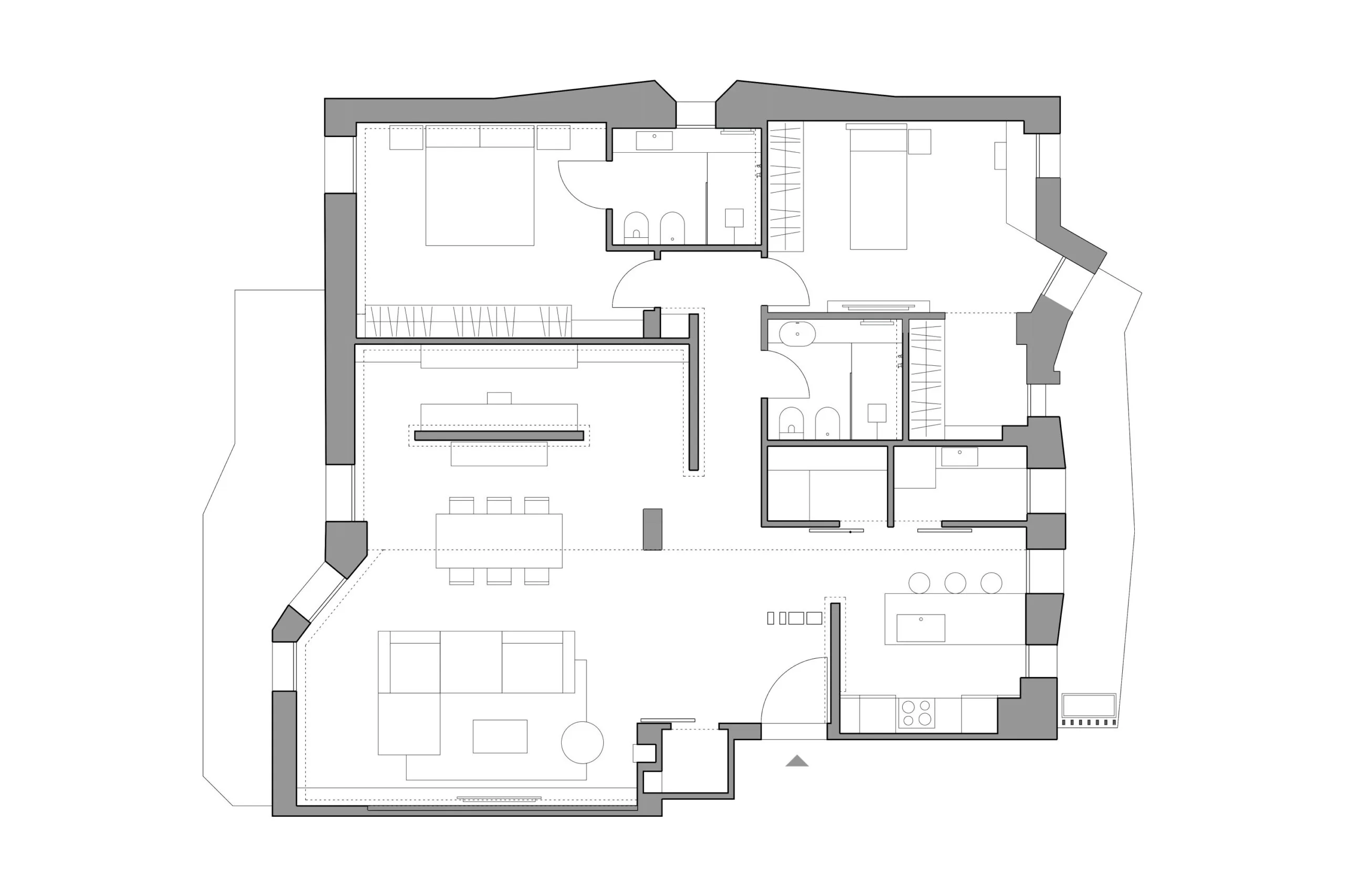 Design apartment in Cagliari — Curie, technical project drawing, designed by Gatti/Piu