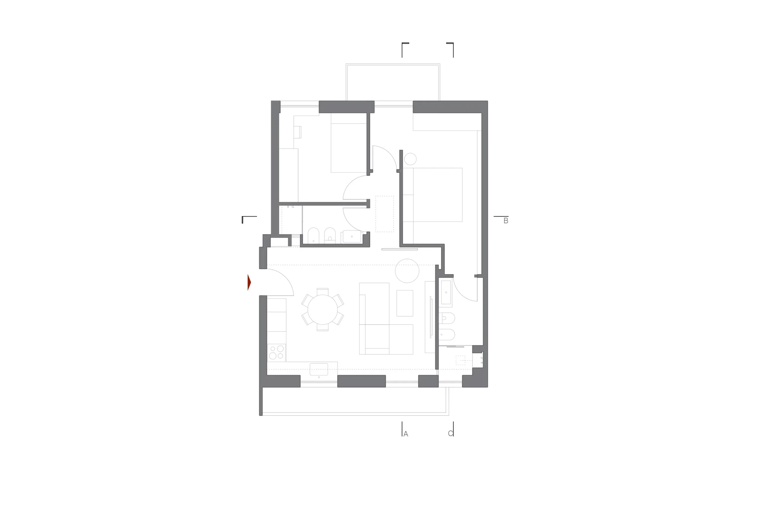 Design apartment in Cagliari — Einaudi, technical project drawing, designed by Gatti/Piu