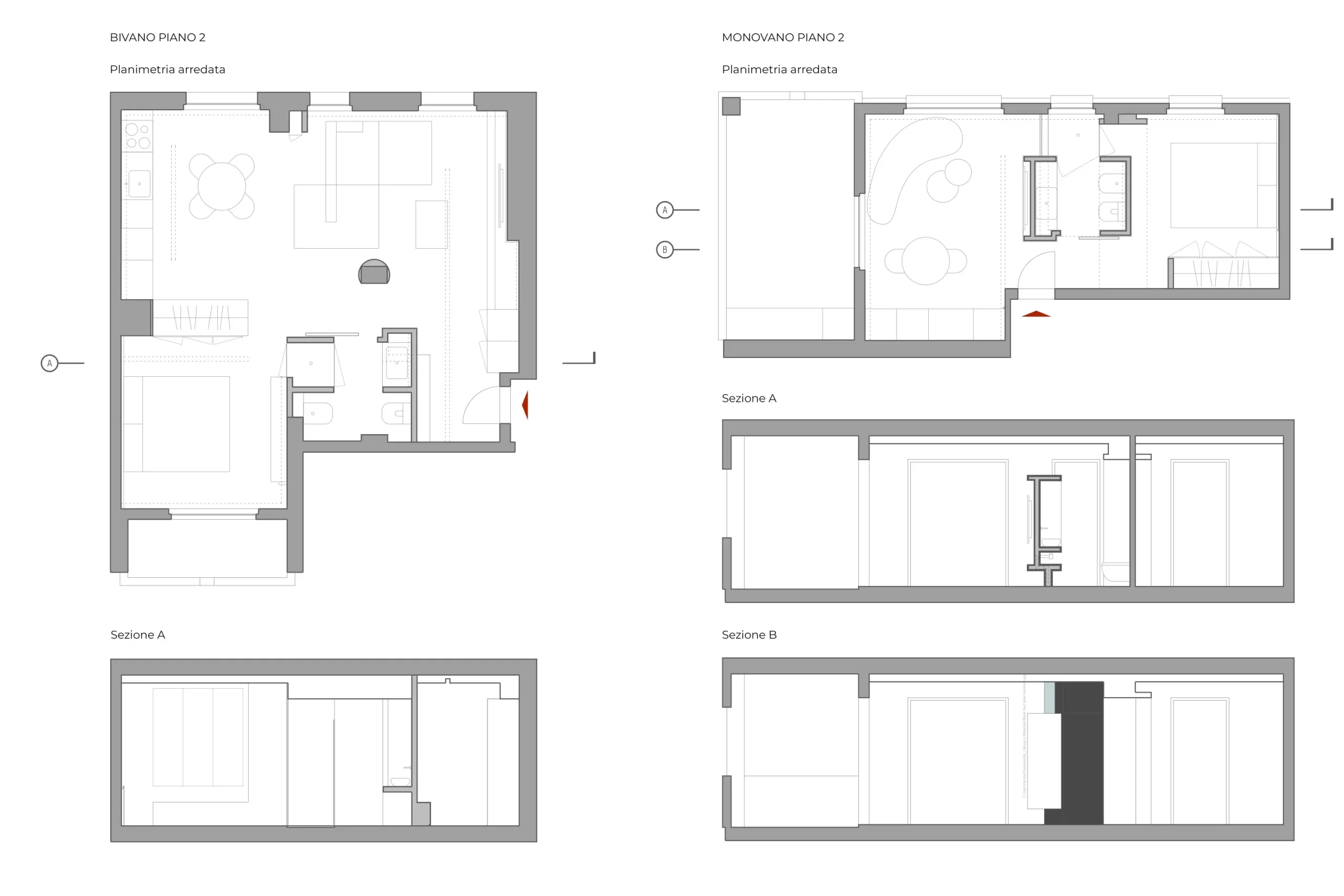 Design apartment in Tipologia Appartamenti — Via Mameli, technical project drawing, designed by Gatti/Piu