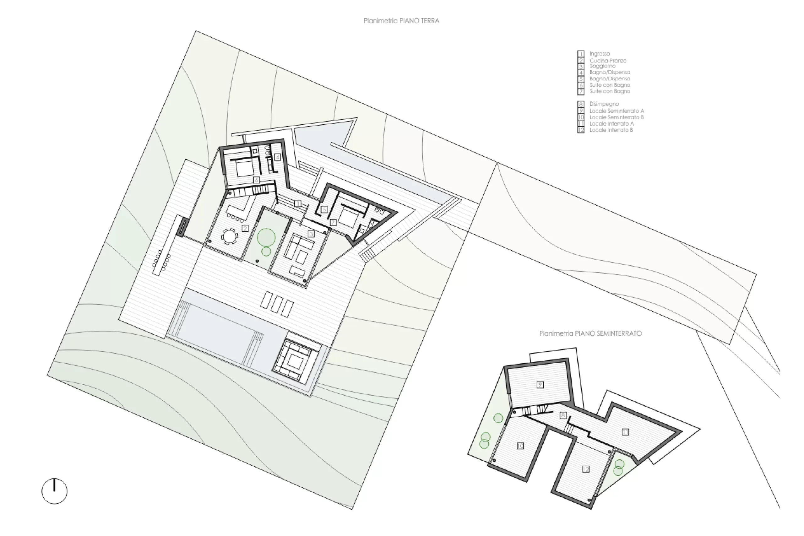 Luxury villa in Quartu Sant'Elena — Villa Azzurra, technical project drawing, designed by Gatti/Piu