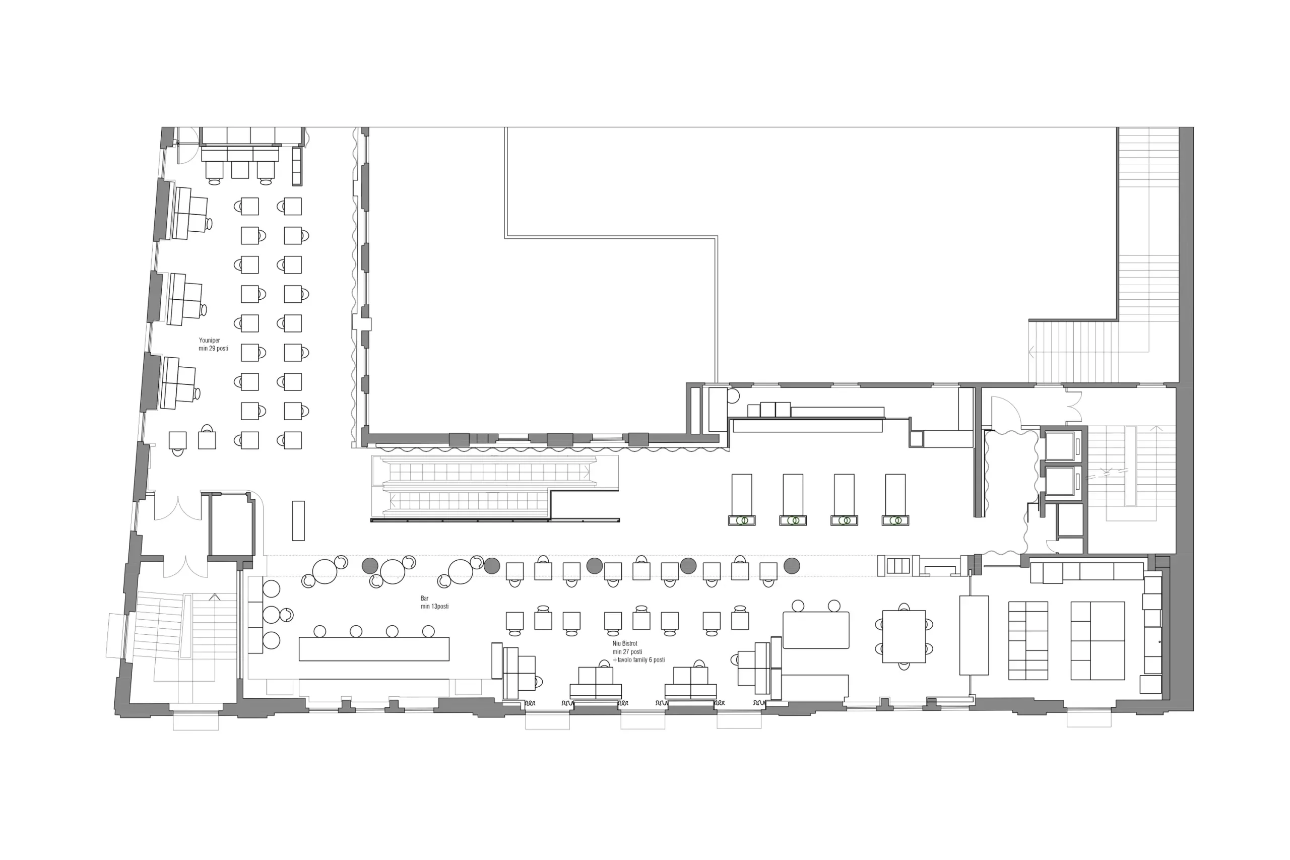Hospitality project in Cagliari — Rinascente, technical project drawing, designed by Gatti/Piu